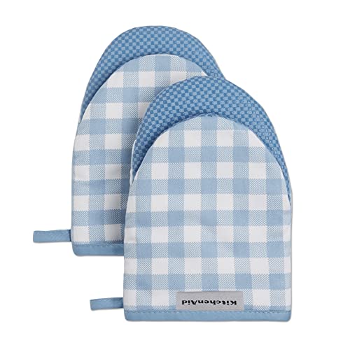KitchenAid Gingham Mini Oven Mitt 2-Pack Set, Blue Velvet, 5.5"x8" - color: Blue Velvet