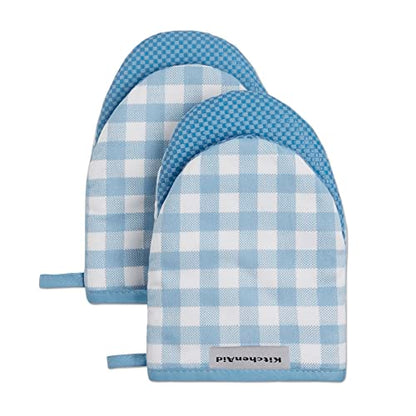KitchenAid Gingham Mini Oven Mitt 2-Pack Set, Blue Velvet, 5.5"x8" - color: Blue Velvet