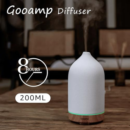 200ML Ceramic Essential Oil Diffuser for Home, Stone Diffuser | Ultrasonic Aromatherapy Diffuser & Air Humidifier for Bedroom, Office, Yoga, 7 LED Lights, Auto Shut-Off, 3 Timers,Wood Grain - color: Wood