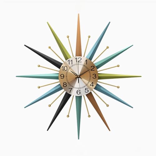 22 Inch Mid-Century Style Metal Crystal Wall Clock, Star-Shaped Silent Decorative Wall Clock, Suitable for Living Room,Bedroom,Dining Room,Porch,Office