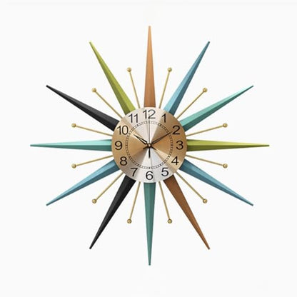 22 Inch Mid-Century Style Metal Crystal Wall Clock, Star-Shaped Silent Decorative Wall Clock, Suitable for Living Room,Bedroom,Dining Room,Porch,Office