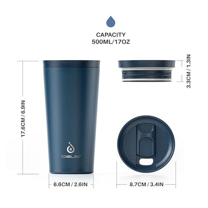 Ideus 17 oz Travel Coffee Mug, Double Wall Vacuum Stainless Steel Insulated Coffee Tumbler With Lid, Splash-Proof & Cup Holder Friendly, Keeps Drinks Hot/Cold, Dishwasher Safe, Navy - color: Midnight Blue