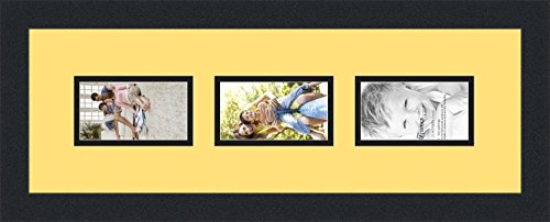 ArtToFrames Collage Photo Frame Double Mat with 3 - 3x5 Openings and Satin Black Frame - color: Canary, size: 3 - 3x5