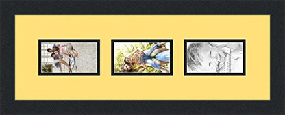 ArtToFrames Collage Photo Frame Double Mat with 3 - 3x5 Openings and Satin Black Frame - color: Canary, size: 3 - 3x5