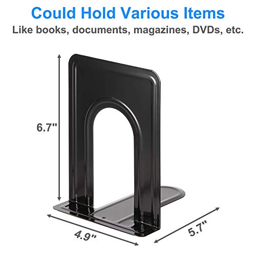Heavy Duty Bookends for Shelves, Anti-Slip Base, Black, Great for Library, Office, Home, School, 4 Pairs