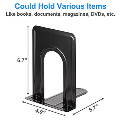 Heavy Duty Bookends for Shelves, Anti-Slip Base, Black, Great for Library, Office, Home, School, 4 Pairs
