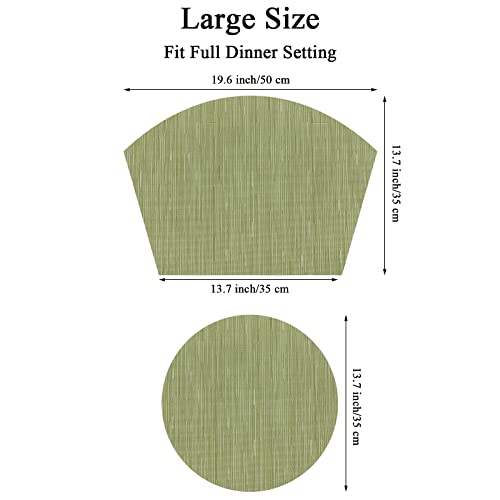 SHACOS Large Size Wedge Shape Placemats with Centerpiece Round Mat Set of 5 Round Table Place Mats Washable Dining Table Placemats Reversible, Green - color: Green