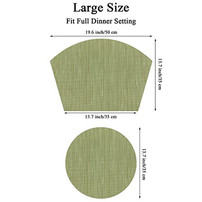 SHACOS Large Size Wedge Shape Placemats with Centerpiece Round Mat Set of 5 Round Table Place Mats Washable Dining Table Placemats Reversible, Green - color: Green