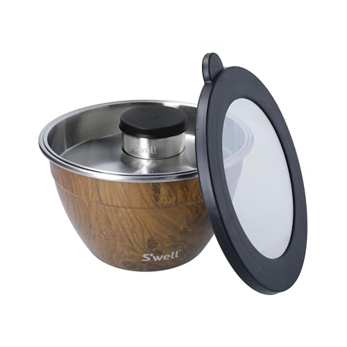 S’well Stainless Steel Salad Bowl Kit, Teakwood Finish, Includes 2oz Condiment Container and Removable Tray, Leak-Proof and Easy to Clean, Dishwasher Safe, 64oz (Pack of 8) - color: Teakwood, size: 64oz (Pack of 8)