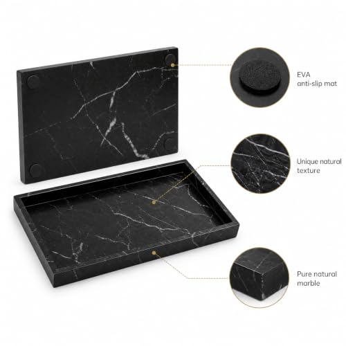 Real Natural Marble & Travertine Vanity Tray, Genuine Marble Serving Tray - color: Black Marble