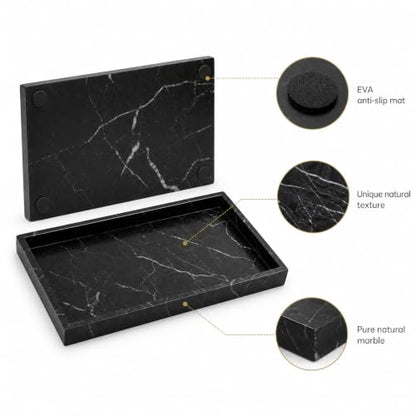 Real Natural Marble & Travertine Vanity Tray, Genuine Marble Serving Tray - color: Black Marble