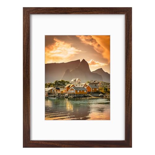 Frametory 12x16 Picture Frame Matted to 8.5x11, Brown | for 12 by 16 inch Poster Print Diamond Painting Frame, Wall Mounting - color: Brown, size: 12X16 - 8.5X11