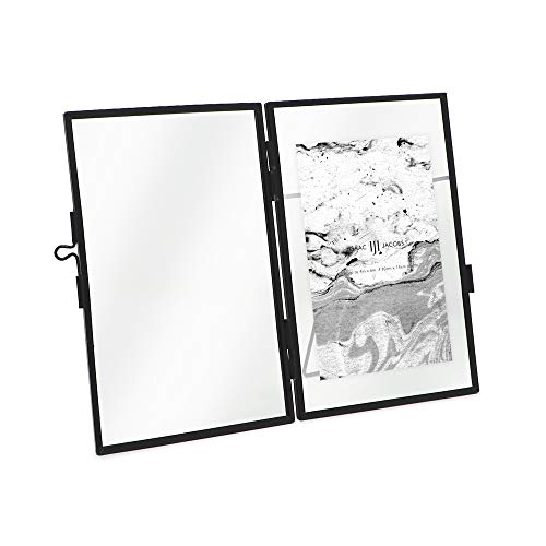 Isaac Jacobs 4x6 Black Vertical Metal Floating Photo Frame, Locket Closure | Modern Style Brass and Glass, Metal Floating Desk Photo Frame (Vertical), with Locket Closure, Art, Mementos & Keepsakes - size: 4x6