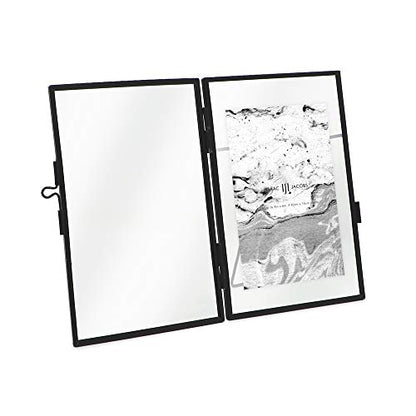 Isaac Jacobs 4x6 Black Vertical Metal Floating Photo Frame, Locket Closure | Modern Style Brass and Glass, Metal Floating Desk Photo Frame (Vertical), with Locket Closure, Art, Mementos & Keepsakes - size: 4x6