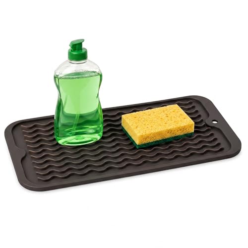 ZLR Silicone Sink Caddy & Sponge Holder, 6"x12", Coffee | Sink Organizer for Soap, Sponge & Brush, Doubles as Bathroom Vanity Tray, Raised Lip, Non-Slip Food-Grade Silicone - color: Coffee, size: 12" x 6"