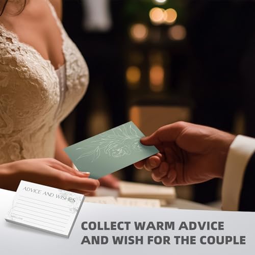 Advice and Wishes for Mr and Mrs - 60 Sage Green Floral Wedding Cards with Wooden Keepsake Box - Elegant Bridal Shower, Anniversary and Graduation Message Set - color: GREENFLORAL