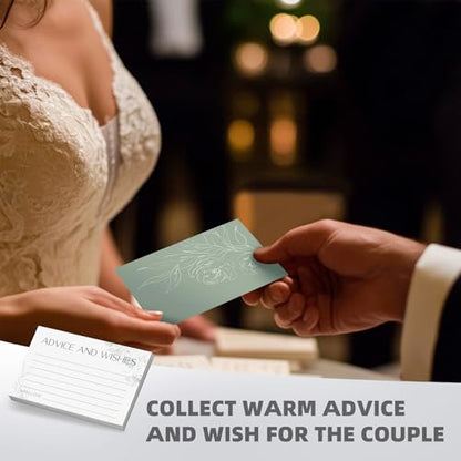 Advice and Wishes for Mr and Mrs - 60 Sage Green Floral Wedding Cards with Wooden Keepsake Box - Elegant Bridal Shower, Anniversary and Graduation Message Set - color: GREENFLORAL