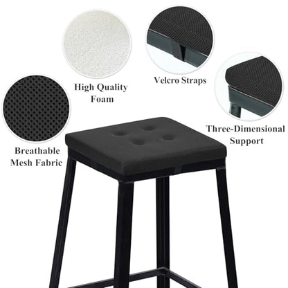 baibu 12 Inches Memory Foam Square Stool Cushions with Ties, Dual-Layer Design Breathable Square Chair Pads Seat Cushions with Non-Slip Bottom - One Pad Only (12", Black) - color: Pure Black, size: 12x12x1.5 Inch (Pack of 1)
