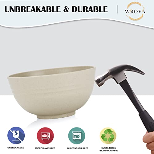 Wheat Straw Bowl Sets,8 PCS Unbreakable Cereal Bowls 26 OZ,Microwave and Dishwasher Safe Bowls, Kitchen Bowl suitable for cereal,salad,snack and soup (Beige) - color: Beige, size: 26 oz