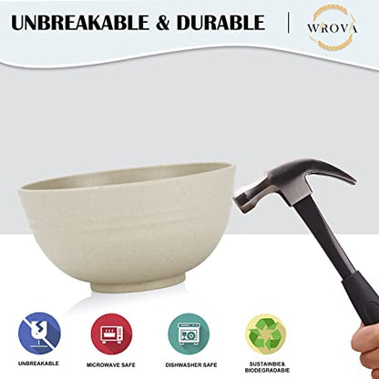 Wheat Straw Bowl Sets,8 PCS Unbreakable Cereal Bowls 26 OZ,Microwave and Dishwasher Safe Bowls, Kitchen Bowl suitable for cereal,salad,snack and soup (Beige) - color: Beige, size: 26 oz