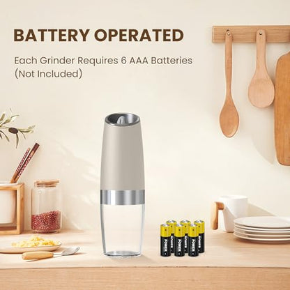 Battery Gravity Salt Pepper Grinder Set, 2 Pack (Khaki) | Gravity Automatic Grinder With LED Light & Adjustable Roughness, Each Requires 6 AAA Batteries For Kitchen Daily Seasoning - color: Battery/Set/Khaki