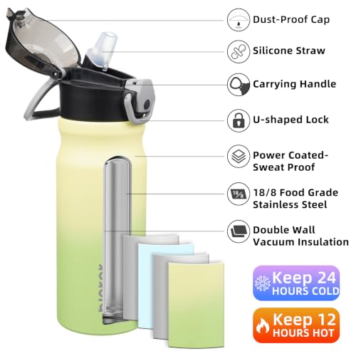 BJPKPK 18 oz Water Bottle with Straw & Handle, Insulated Stainless Flask | Leak Proof Locking Lid, Thermal, Double Wall Vacuum, Keeps Hot/Cold, BPA Free, Dishwasher Safe, Travel & Sports, Lime - color: Lime, size: 18 Ounces