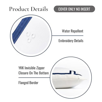 Hofdeco Premium Coastal Patio Indoor Outdoor Lumbar Pillow Cover Only, 12"x20" Water Repellent for Backyard, Couch, Navy Blue Embroidered Frame Greek Key - color: Navy Blue Frame Greek Key 12"x20"