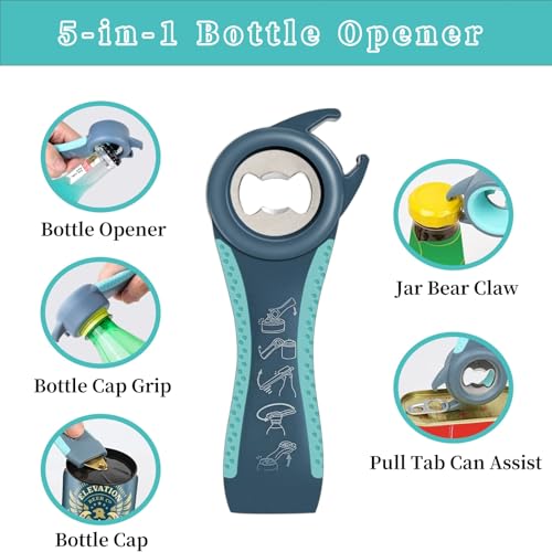Bloss Jar Opener Can Opener Kitchen Grippers, Multi-use Lid Opener Set | Anti-skid Jar Openers for Weak hands, Seniors with Arthritis, Includes Non-slip Rubber Gripper Pad & Wine Opener, Blue - color: Blue-4pcs
