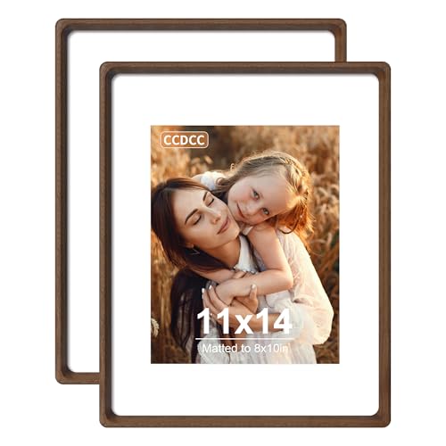 11x14 Picture Frame Set of 2, Natural Walnut Wood Solid Wood 11 by 14 Photo Frames with 8x10 Mat with Real Glass for Wall and Tabletop Display - color: Natural Walnut, size: 11x14-2Pack
