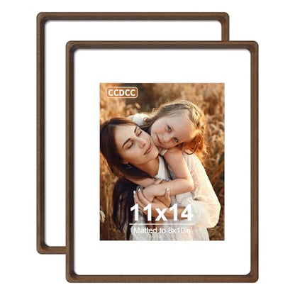 11x14 Picture Frame Set of 2, Natural Walnut Wood Solid Wood 11 by 14 Photo Frames with 8x10 Mat with Real Glass for Wall and Tabletop Display - color: Natural Walnut, size: 11x14-2Pack