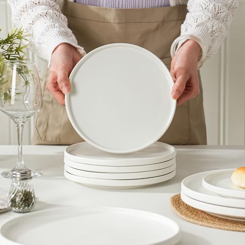 Salads & Desserts Plates, Set of 4, 8-Inch, Matte White | Matte Glaze Stoneware Plate, Microwave Safe, Dishwasher Safe - color: White, size: Salad Plates Set (4PCS)