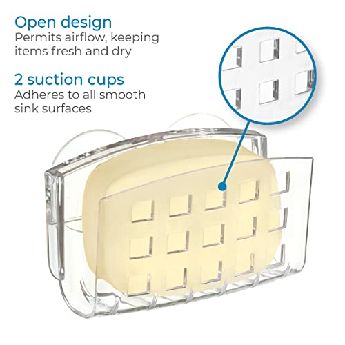 iDesign BPA-Free Plastic Sponge Holder with Suction Cups, 3.75" x 2" x 2" | Clear, For Kitchen Sink, Bathroom Organization - size: Small