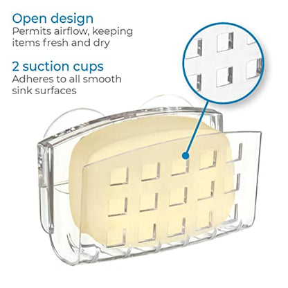 iDesign BPA-Free Plastic Sponge Holder with Suction Cups, 3.75" x 2" x 2" | Clear, For Kitchen Sink, Bathroom Organization - size: Small