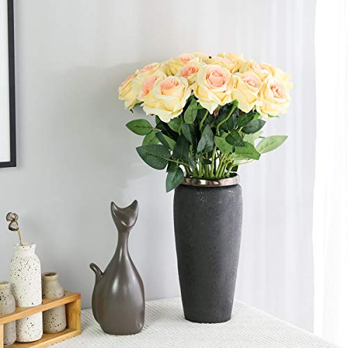 Tifuly Champagne Roses Artificial Flowers - 12 pcs Realistic Single Long Stem Fake Silk Roses Bouquet for Party Home Wedding Centerpiece Office DIY Decor | 12 pcs Realistic Single Long Stem Fake Silk Roses Bouquet for Party Home Wedding Centerpiece Office