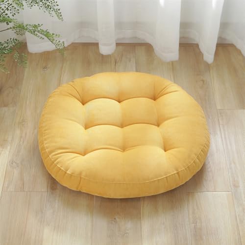 SK Studio Meditation Floor Pillow Large Round Seat Cushion for Adults | 22x22 Inch Tufted Corduroy Floor Cushion for Classroom Living Room Yoga, Yellow - color: Yellow, size: 22"W x 22"L (Pack of 1)