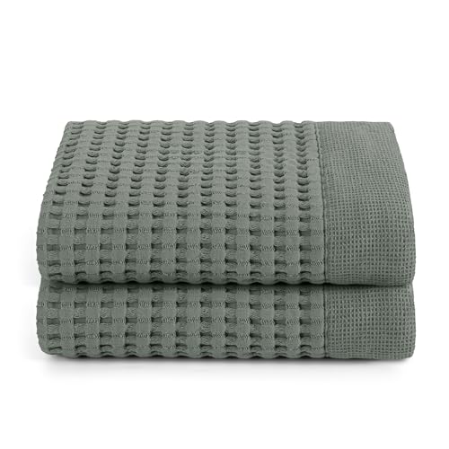 GILDEN TREE Waffle Hand Towels for Bathroom Quick Dry Large Luxury Lint Free Super Absorbent Cotton Hand Towels Set of 2, Modern Style (Sage Grey) - color: Sage Grey, size: Hand Towel (20" x 37") 2 Pack