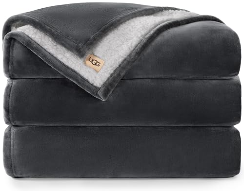 UGG Nita King Blanket, Reversible Plush Fleece, 110" x 90", Grey | Fits King & California King Beds, UGG Fluff Plush Face, Smooth UGG Fluff Reverse, Warm & Cozy, Washable, Bedroom Decor - color: Grey, size: King/Cal King