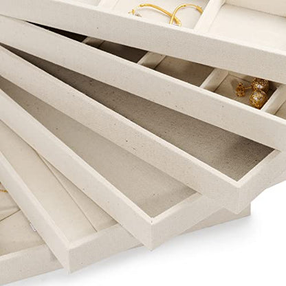 Oirlv Linen Jewelry Tray,Jewelry Drawer Organizer,Necklace Display Plate | Stackable Design, Organize and display jewelry Professionally,Premium Linen Fabric, Great for dresser or trade show displays - size: 1 Grids