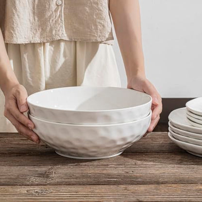 HOMBENE Large Pasta Bowls Set of 2, 10 Inch Pasta Serving Bowl Dinner Bowls, Kitchen Bowl Set, Microwave and Dishwasher Safe, Scratch Resistant, Set of 2 - color: White, size: 10.5 IN