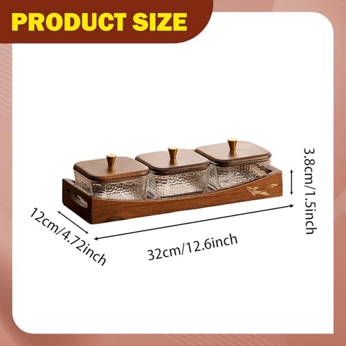 Divided Serving Tray with Lid, Made of Glass and Wood, Snack Bowl with Compartments for Fruit, Nuts, and Sweets. and Practical for Kitchen, of, 3 Compartments - size: 3 Compartments