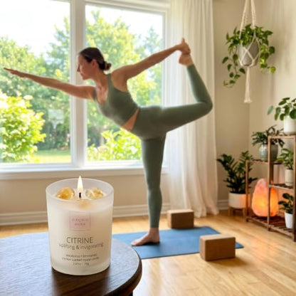 Soy Candles with Healing Crystals. Citrine, Rose Quartz, Amethyst Crystal. | Eucalyptus + Lemongrass, Jasmine + Sandalwood, Clary Sage + Lavender. 3PC Scented Crystal Candle Set, 2.47oz Each