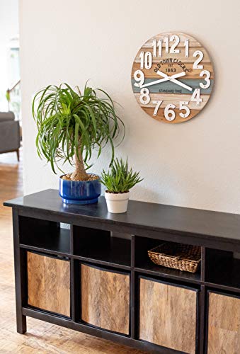 18" Wooden Multi-Color Maritime Coastal Beach Large Number Wall Clock (Blue, 18 inch) - color: Blue, size: 18 inch