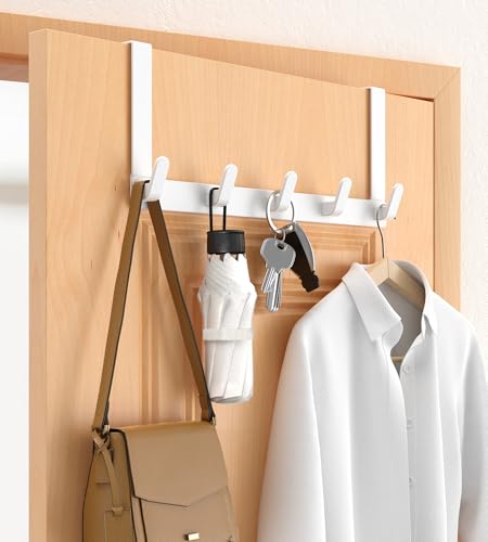 Over The Door Hooks Hanger, Heavy Duty Rack for Winter Coat, Fits 1 3/8" Doors, L7U - Bathroom Accessories and Towel Organizer Holder, Glossy White - color: Glossy White, size: Fits 1 3/8" Doors, 7" Arms