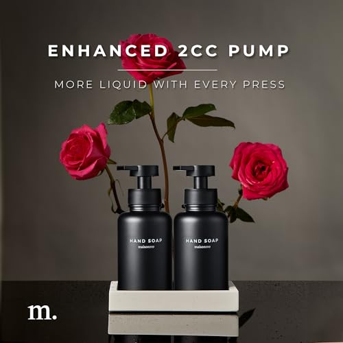 MaisoNovo Glass Foaming Soap Dispenser 14 Oz | Glass Bottles Pumps x 2 Black with Tray - color: Black Bottles/Black Plastic Pumps/Ceramic Tray