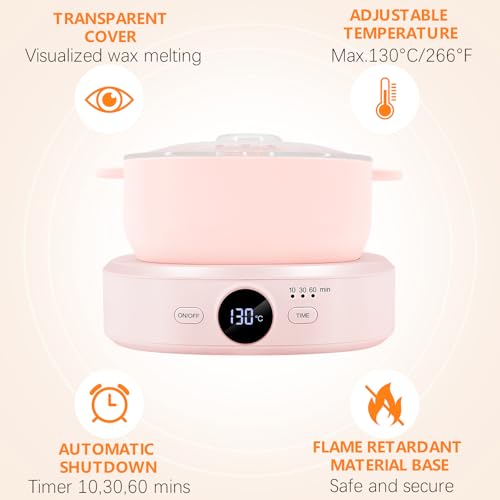 Digital Hair Removal Wax Warmer, Adjustable Temperature Waxing Machine for Women Hair Removal, Face, Bikini, Legs and Body, with Silicone Wax Pot Liner (Pink) - color: Pink