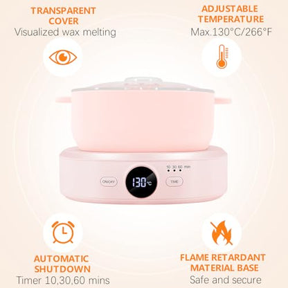Digital Hair Removal Wax Warmer, Adjustable Temperature Waxing Machine for Women Hair Removal, Face, Bikini, Legs and Body, with Silicone Wax Pot Liner (Pink) - color: Pink