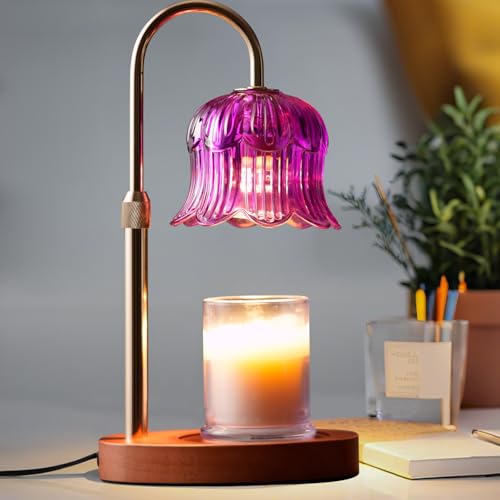 Candle Warmer Lamp with Timer: Dimmable Candle Warmer Lamps Height Adjustable Purple Flower Candle Lights - color: Purple