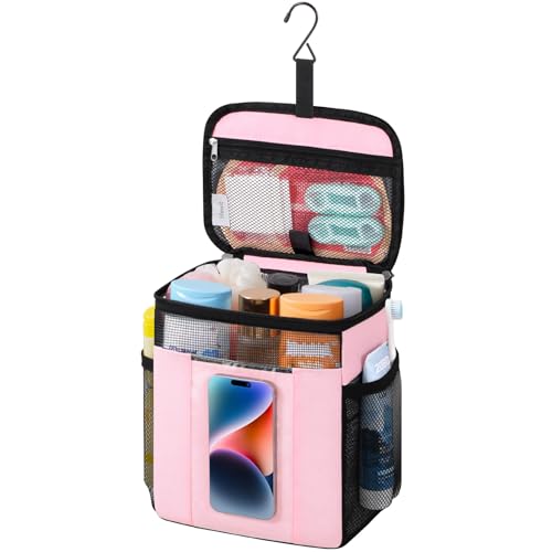 Lifewit Mesh Shower Caddy, Hanging Bathroom Organizer with PVC Phone Bag | Quick Dry, Portable, Toiletry Tote Bag, College Dorm Room Essentials for Travel, Gym, Camping, Medium, Pink - color: Pink, size: M(8.3"L x 6"W x 10"H)