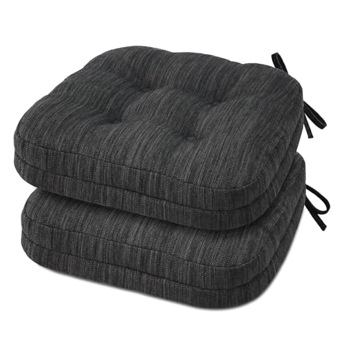 Shinnwa Dining Chair Cushions Set of 2, Dual-Layer Memory Foam Kitchen Chair Cushions, Patented Design Seat Pads with Ties, 16.5 x 16.5 x 3.5in, 2 Pack, Charcoal - color: Charcoal, size: 2 Count (Pack of 1)