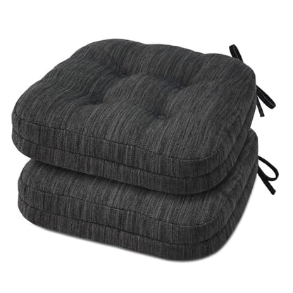 Shinnwa Dining Chair Cushions Set of 2, Dual-Layer Memory Foam Kitchen Chair Cushions, Patented Design Seat Pads with Ties, 16.5 x 16.5 x 3.5in, 2 Pack, Charcoal - color: Charcoal, size: 2 Count (Pack of 1)